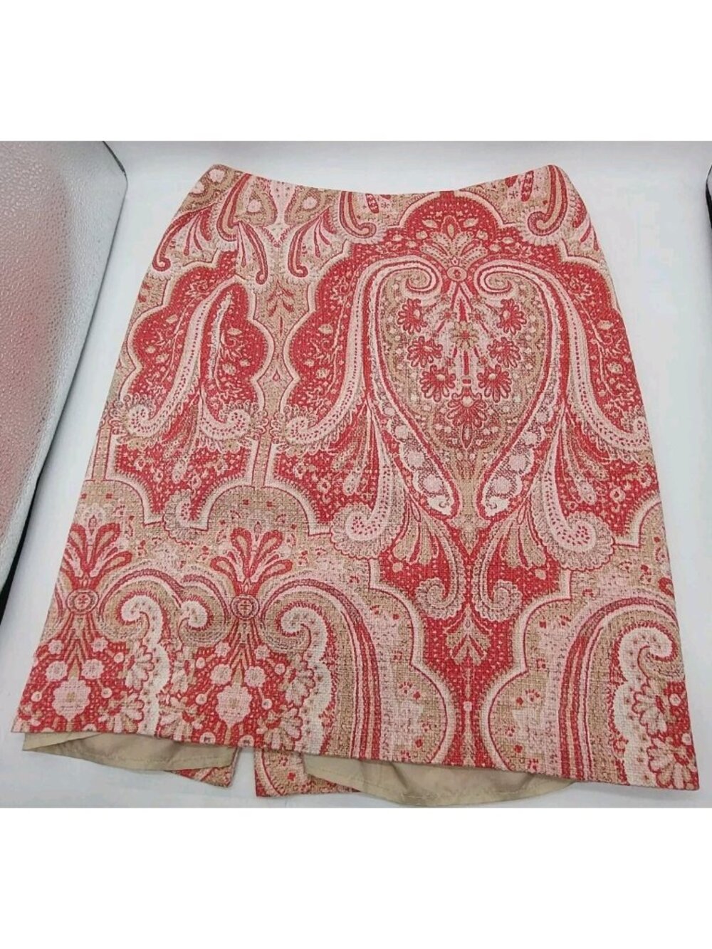 Tommy Hilfiger Pink White Paisley Cotton Skirt Size 8 Zipper